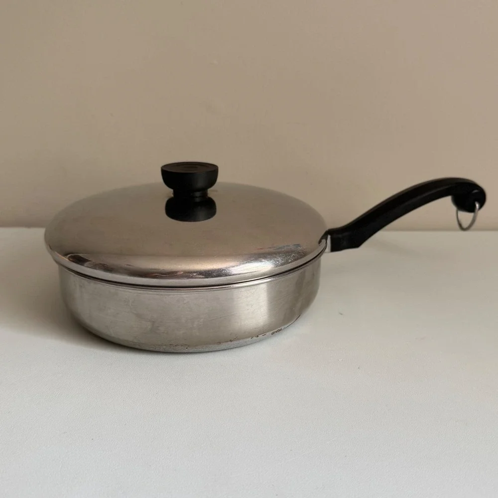 Vintage Farberware Covered Skillet Sauce Pan Aluminum Clad Stainless Steel USA